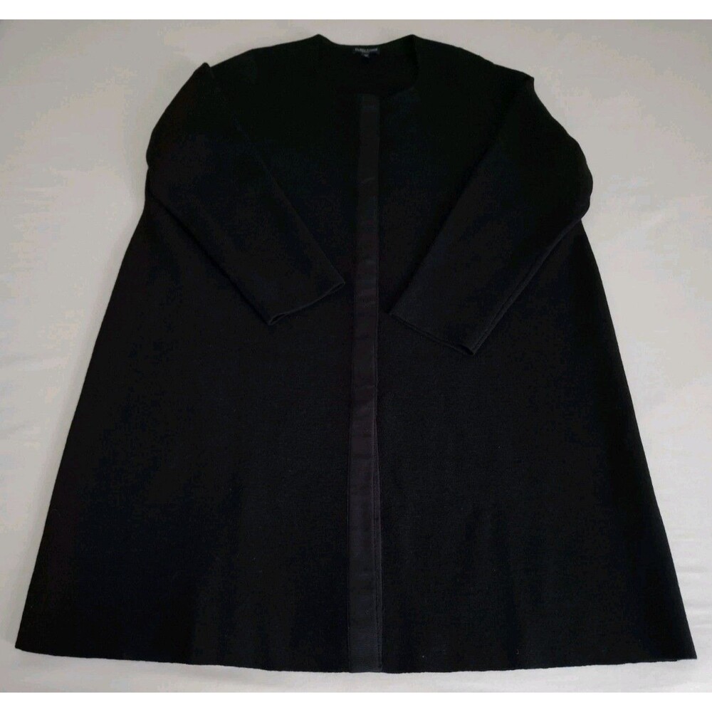 Eileen Fisher Duster Long Jacket Women's Plus 1X Black 100% Knit Italian Wool